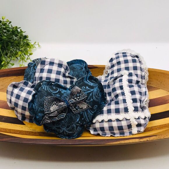 Lot of 5 Hearts Bowl Fillers Coffee Table Island Blue Gingham Paisley 4.5x4 Inch - Picture 2 of 6